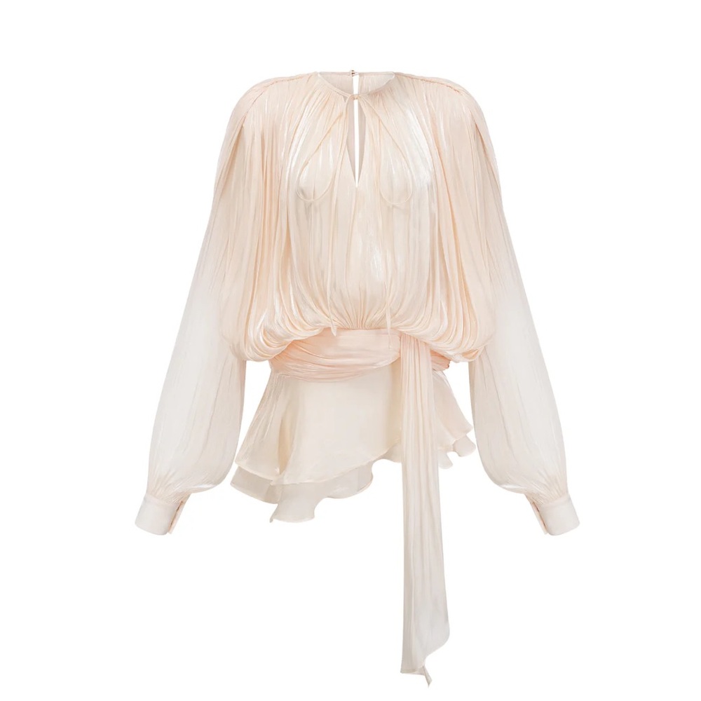 Miss Rosier EUGÉNIE NEUTRAL FULLY PLEATED RUFFLED MINI DRESS